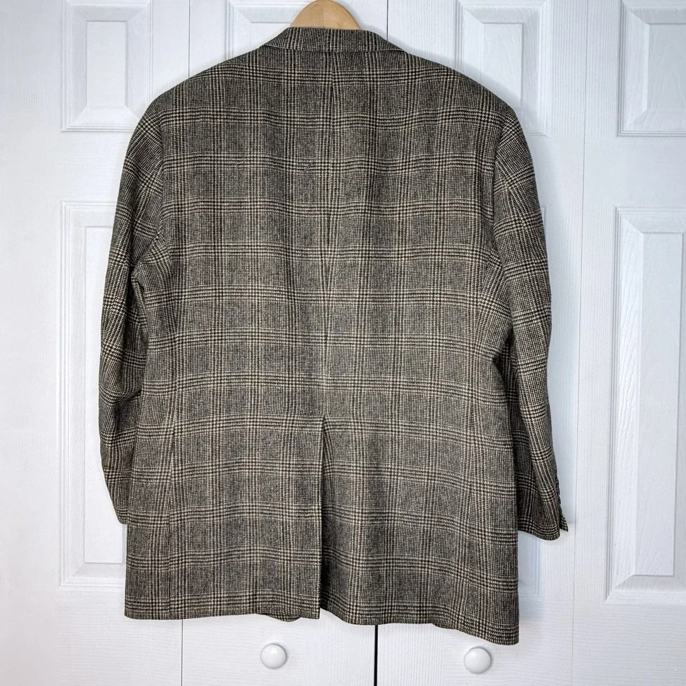 Jos A Bank Camel Hair Soft Tweed Blazer Men's 46L Gordon‎ Check Plaid Two Button
